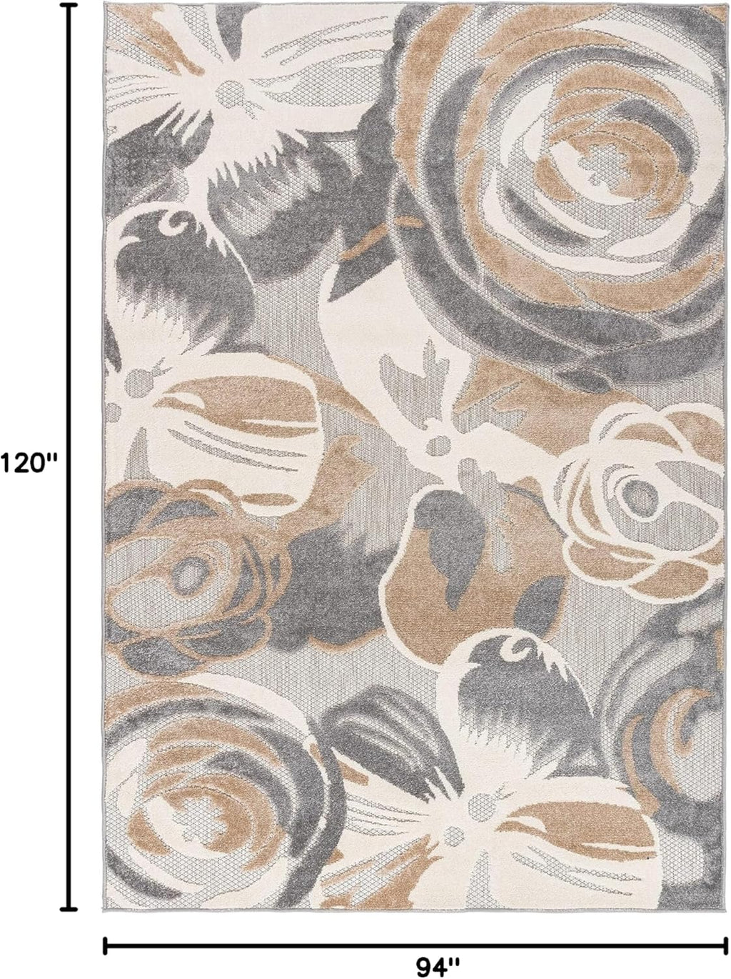 Ravenna Modern Large Floral Flowers Indoor/Outdoor Area Rug 7'10" X 10' Gray